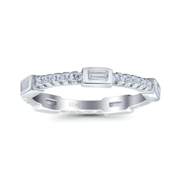 Full Eternity Ring Wedding Engagement Band Baguette Round Simulated Cubic Zirconia 925 Sterling Silver